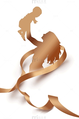 母亲捧起孩子丝带剪影