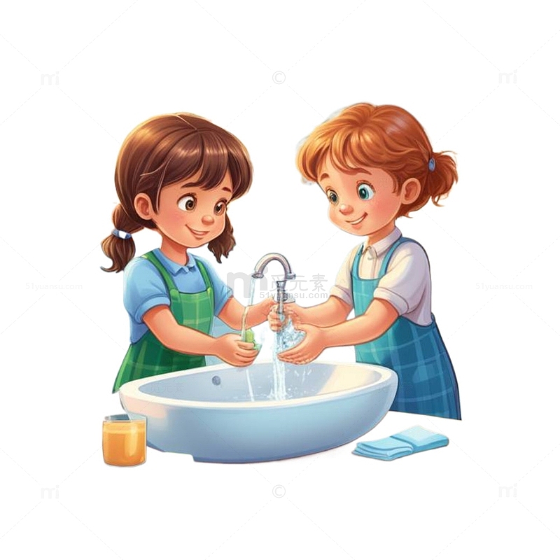 卡通可爱姐妹洗手