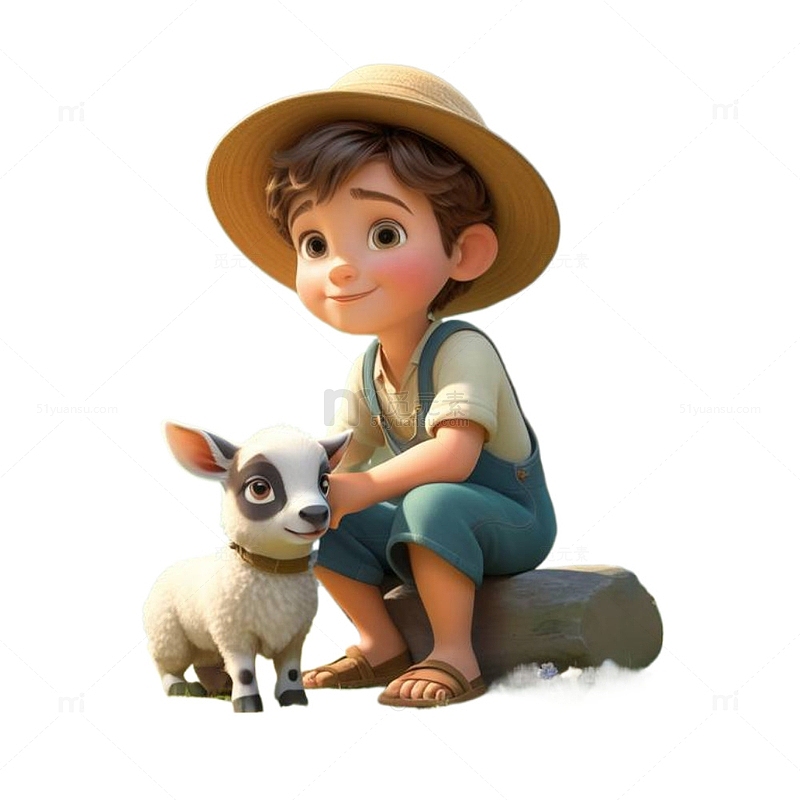 带着帽子的小孩和小羊