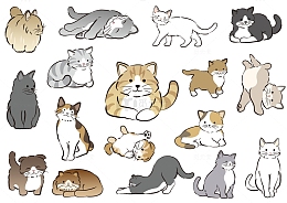各自姿势的可爱小猫组合手绘