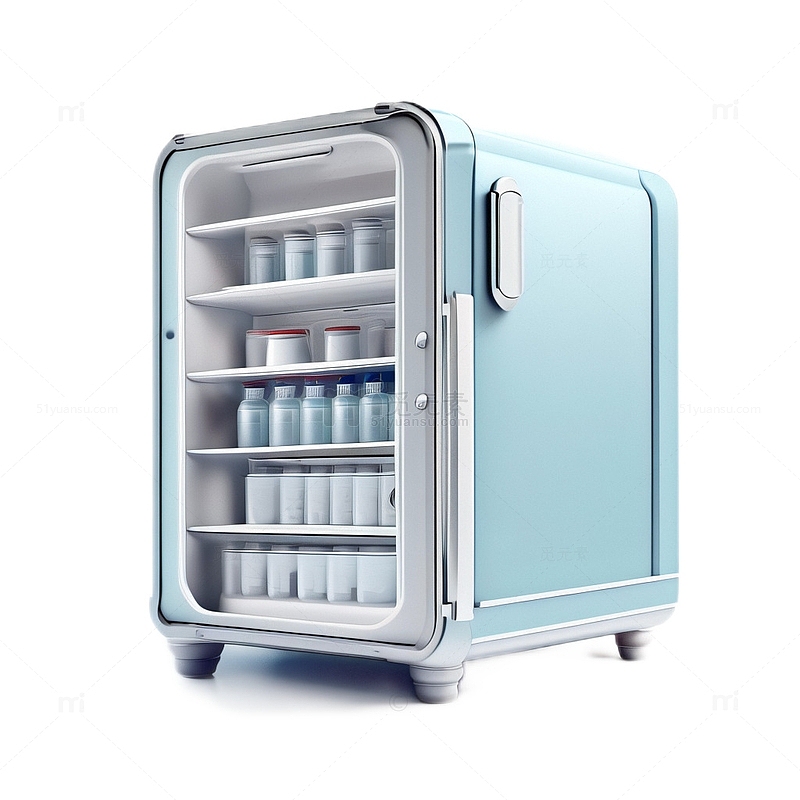 3D立体真实冰箱青色电器牛奶