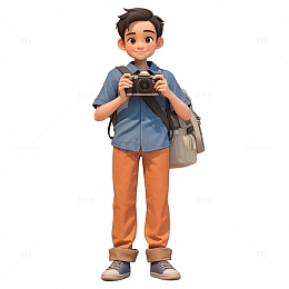 旅游拍照的男孩3D卡通