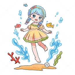 手绘QQ人海洋女孩