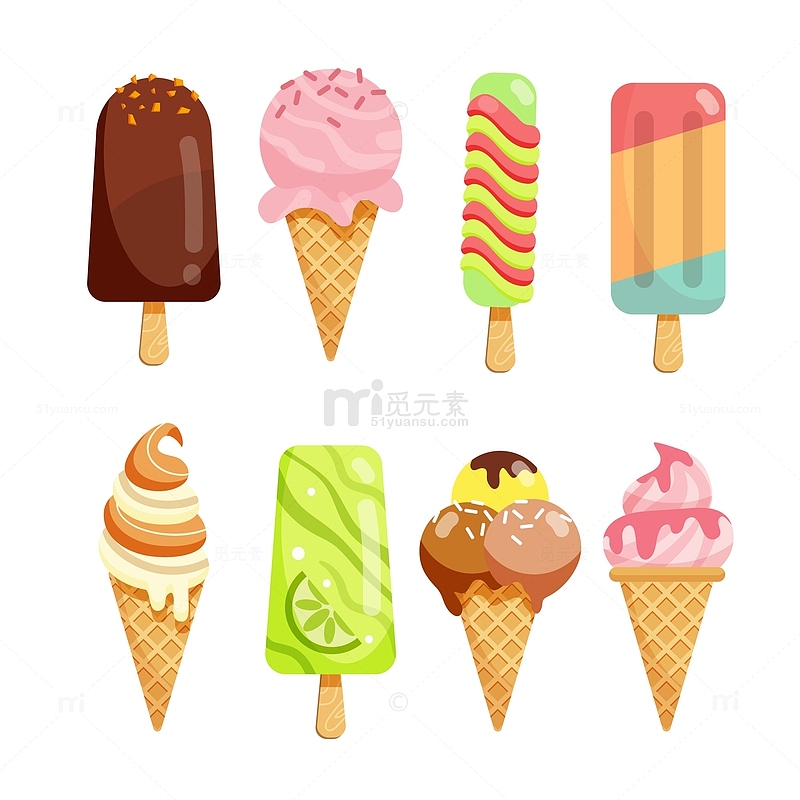 夏天香甜冰淇淋卡通元素