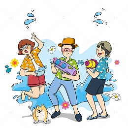 云南泼水节打水仗卡通元素