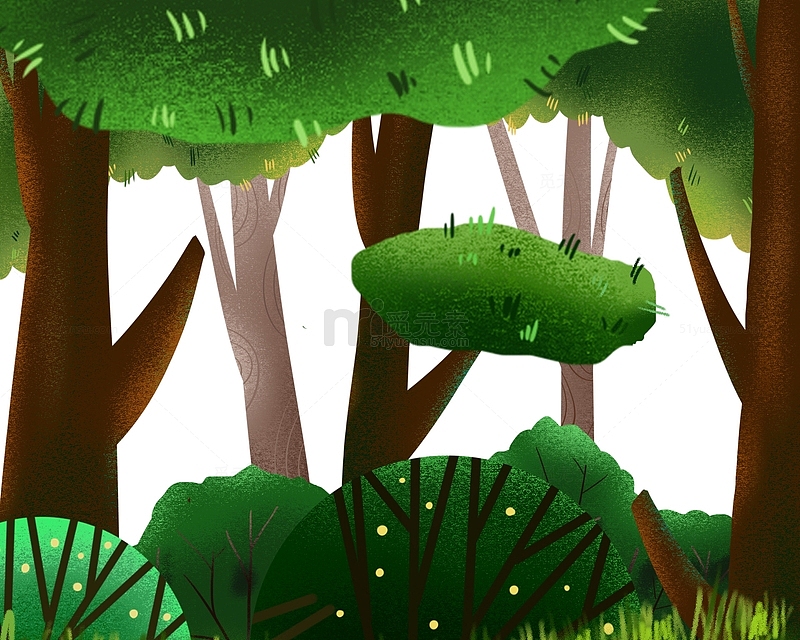 森林树木草丛扁平插画