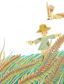 麦田里的稻草人插画