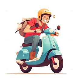 带头盔骑电动车的男孩