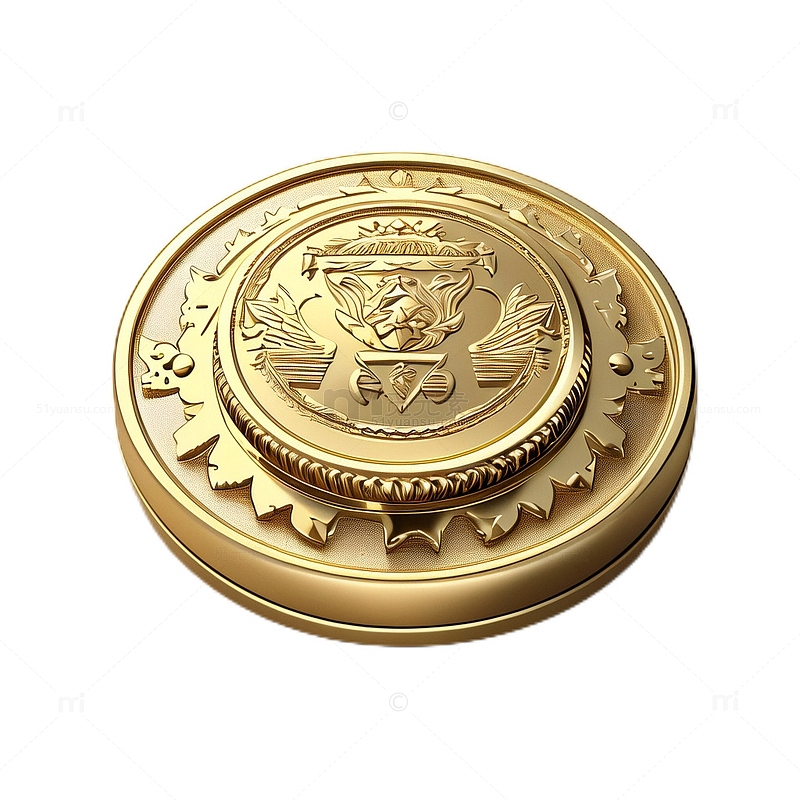 3D立体真实金币金属货币圆形