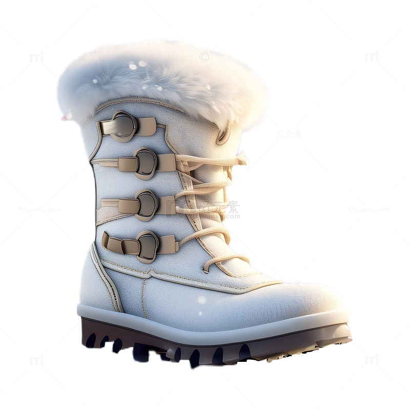3D立体真实雪地靴鞋子靴子白色