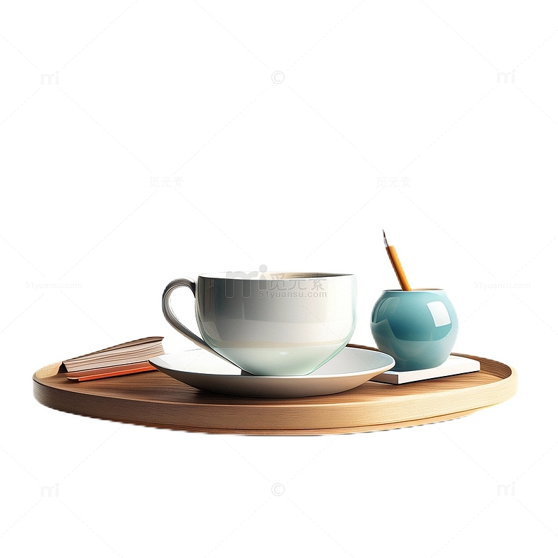 3D立体真实木制托盘茶杯