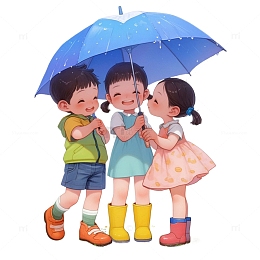 下雨天打伞的儿童