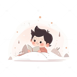 扁平简约看书籍的男孩