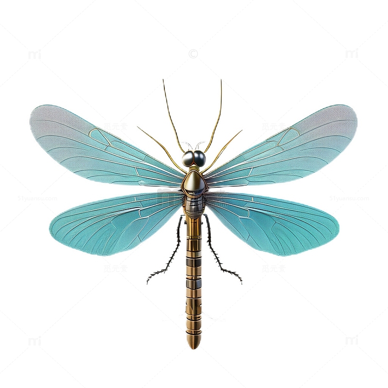 3D立体真实蜻蜓昆虫青色