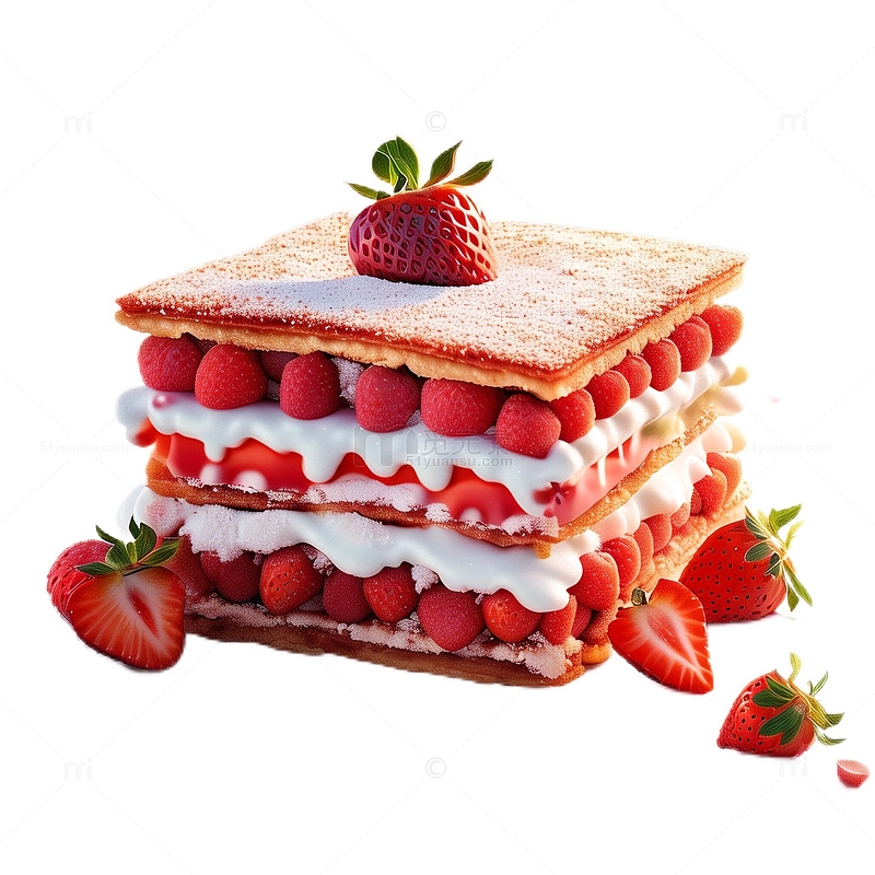 3D真实立体草莓拿破仑甜品西餐