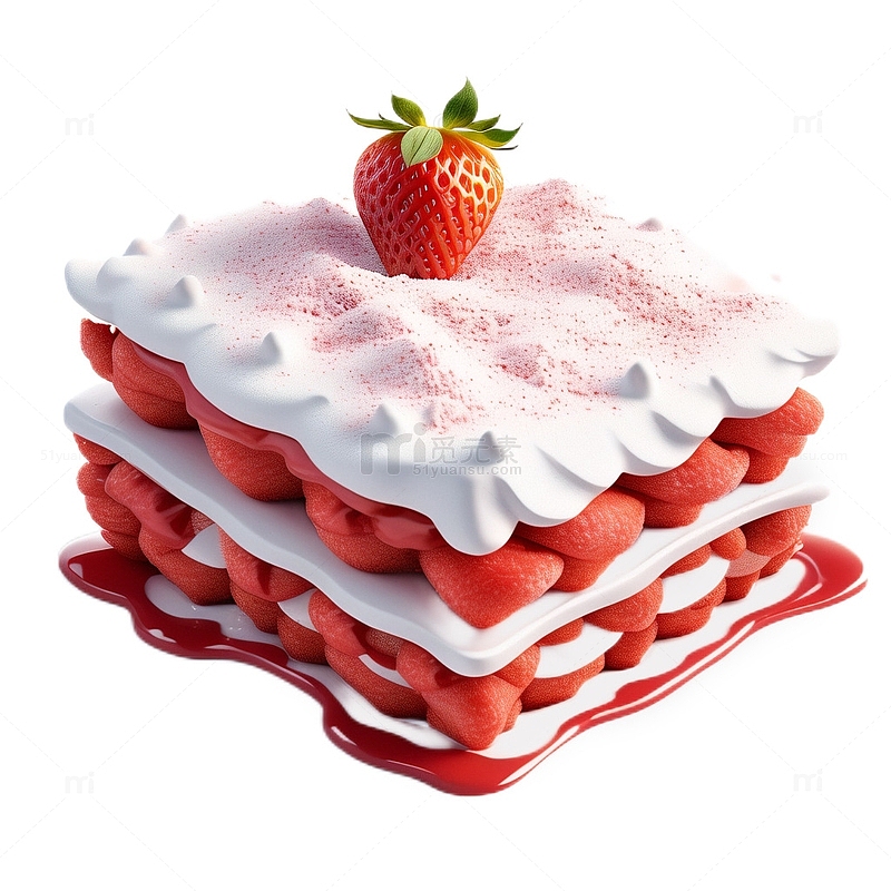 3D真实立体草莓拿破仑甜品奶油下午茶