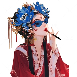 手拿口红国潮人物插画