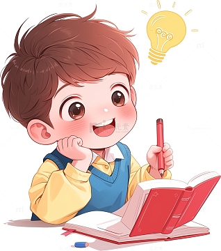 卡通小男孩思考的插画