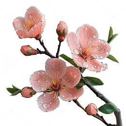 雨水露珠桃花树枝
