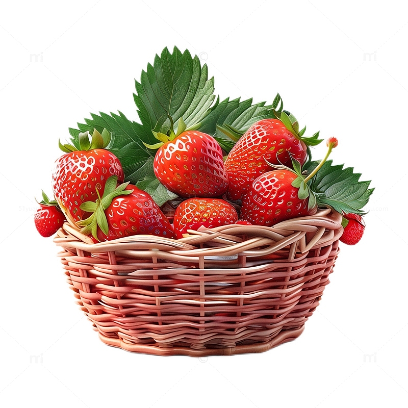 3D真实立体草莓篮子竹编水果新鲜