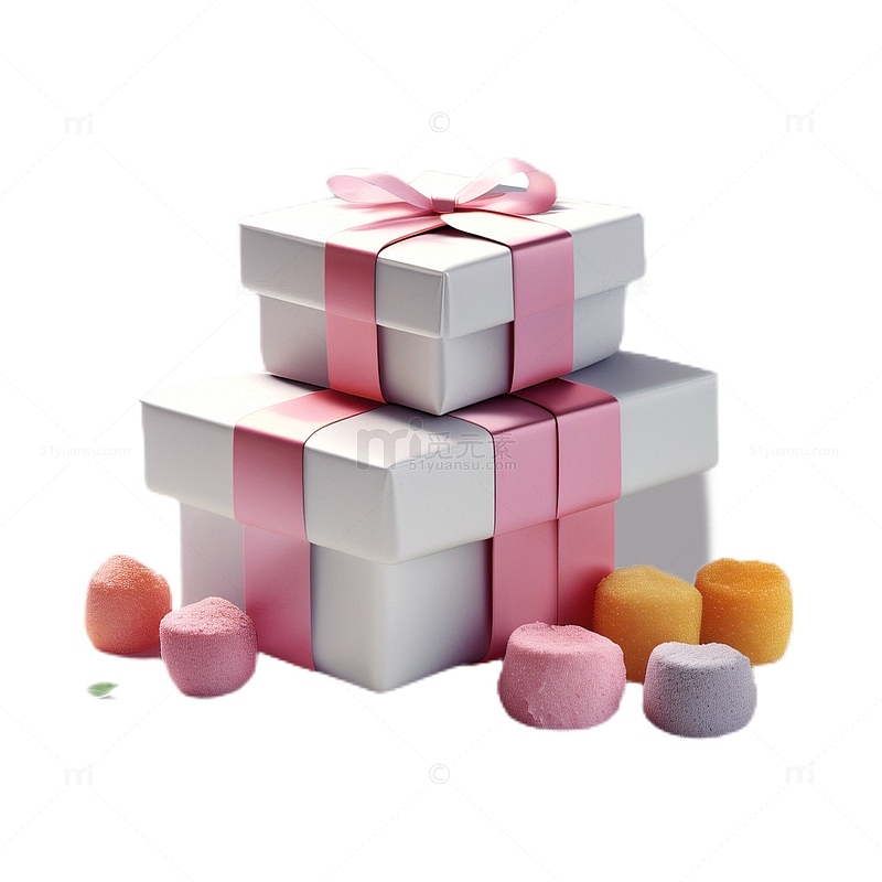 3D真实立体礼物盒正方形礼盒粉色