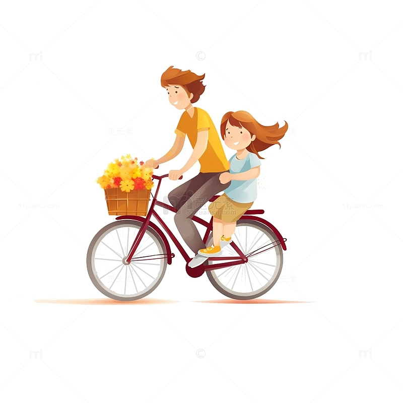 母女骑着单车出行免扣元素