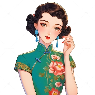 画素材png国风旗袍美女插画素材png国潮京剧花旦人物手绘风格元素png