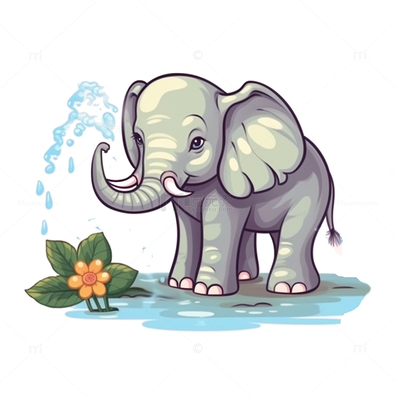 大象洒水泼水节插画