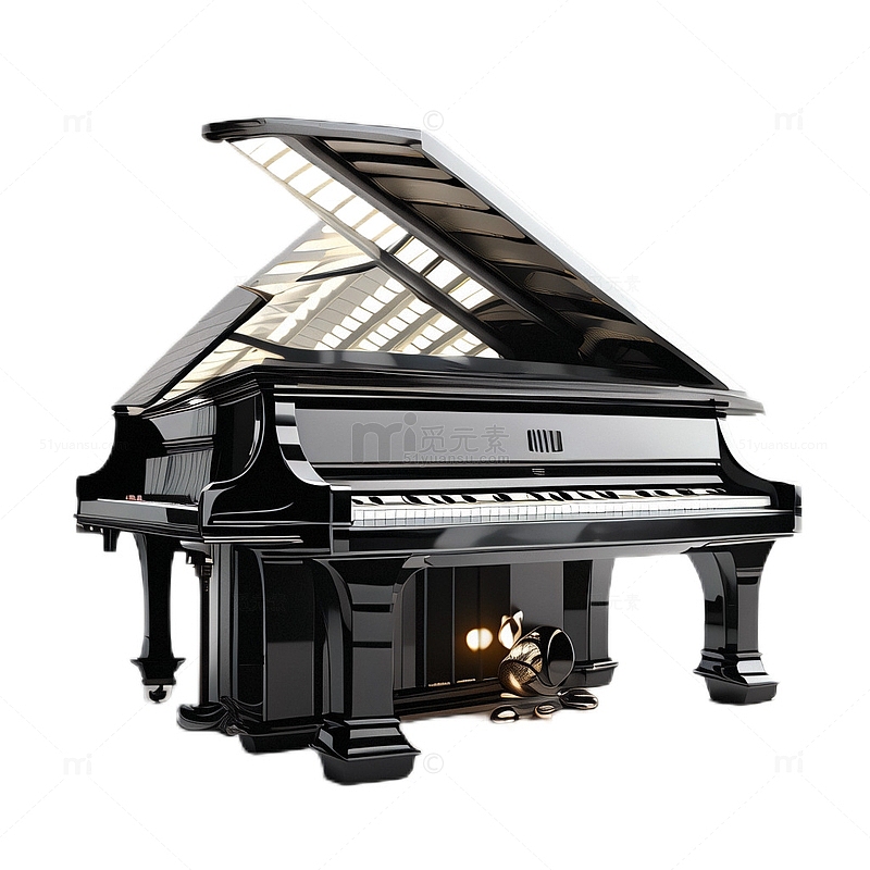 3D真实立体钢琴黑色乐器