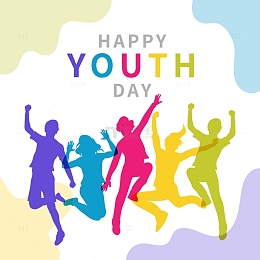 国际青年节跳跃的青少年人物剪影