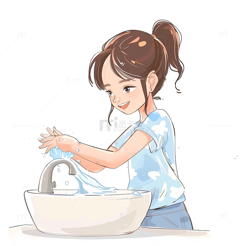 在洗手的小女孩