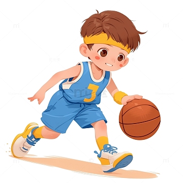 卡通风格打篮球的小男孩