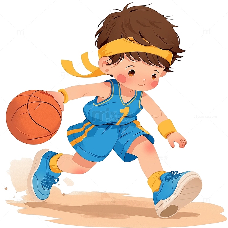 打篮球的卡通小男孩