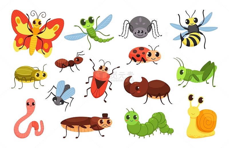 卡通昆虫野生动物昆虫矢量插图