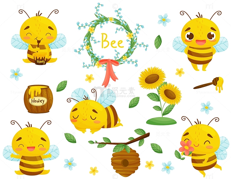 蜜蜂蜂蜜养蜂插图卡通