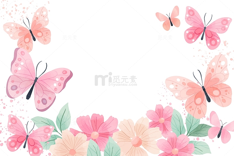 水彩粉色蝴蝶花朵大自然