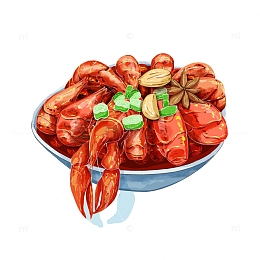 手绘卡通龙虾香葱大蒜八角