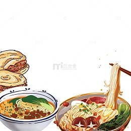 手绘卡通面条肉夹馍