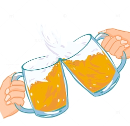 手绘卡通手拿啤酒杯碰杯