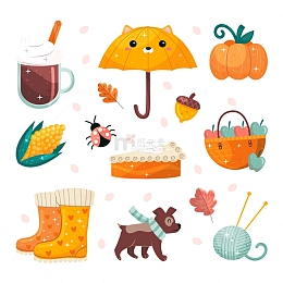 可爱的美食与雨具