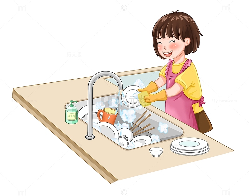 51五一劳动节儿童洗碗劳动场景手绘