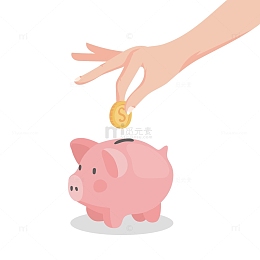 手拿金币放进粉色小猪罐里