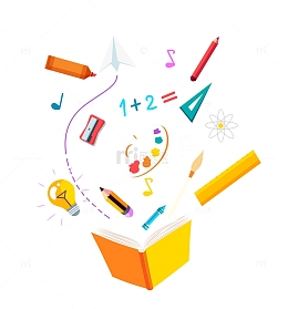 矢量卡通翻开书本文具