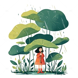 谷雨遮雨女孩插画
