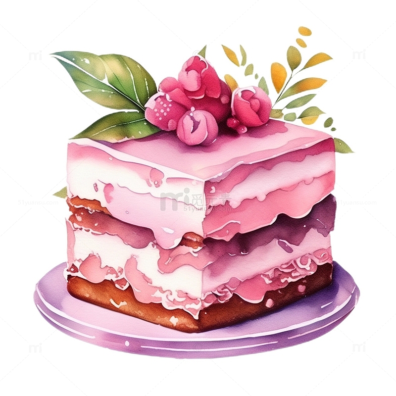 水彩插画手绘蛋糕蓝莓甜点