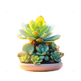 3D立体真实多肉盆栽植物绿色茂盛