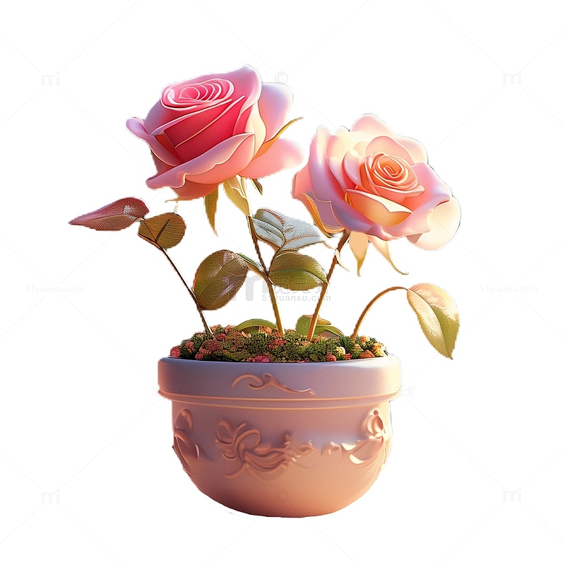 3D立体卡通玫瑰花童话盆栽
