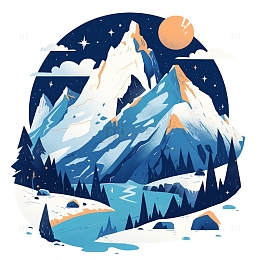 雪山山峰景观插画