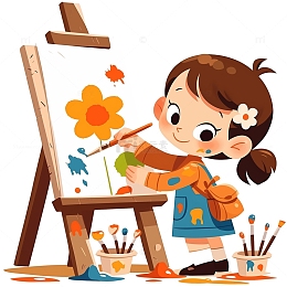 卡通画画小女孩素材