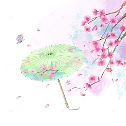 水彩古风油纸伞元素